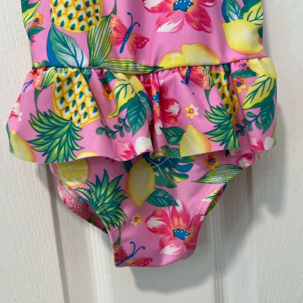 Momentum Brands Toddler Girl Size 3T 1-Piece Pink Floral Swimsuit Ruffle Stretch